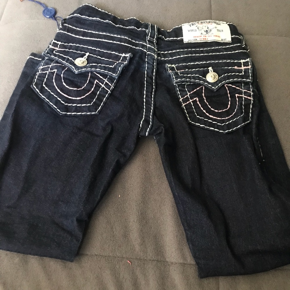 Girls true religions with pink stitching size 5